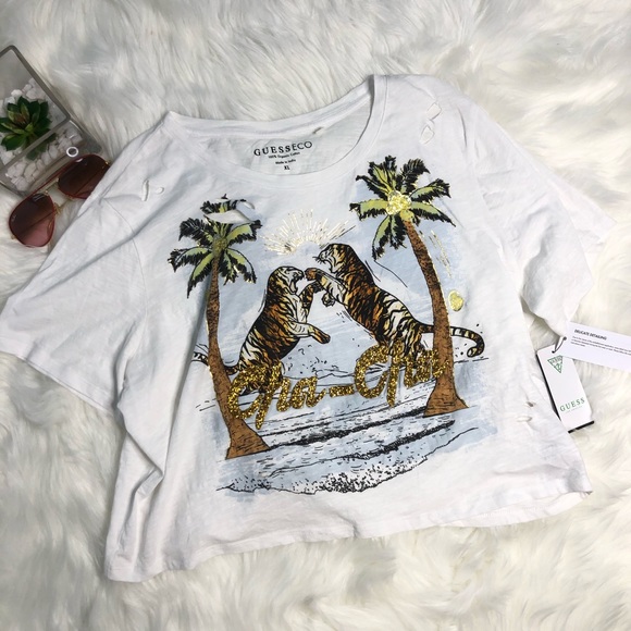 Guess Tops - GUESS New Crop Top Cha Cha Tee Sz XL